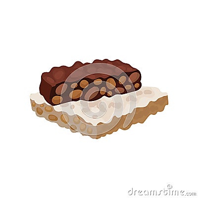 Flat vector icon of torrone or nougat. Traditional Spanish sweets. Delicious dessert made of almond nuts and honey Vector Illustration