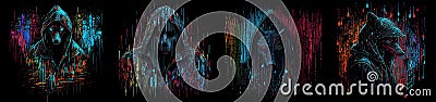 Wolf hacker using the Internet. Anonymous person from darknet. AI generative Cartoon Illustration