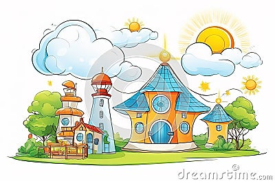 colorful illustration for your designcolorful illustration for your designcartoon landscape of the house Cartoon Illustration