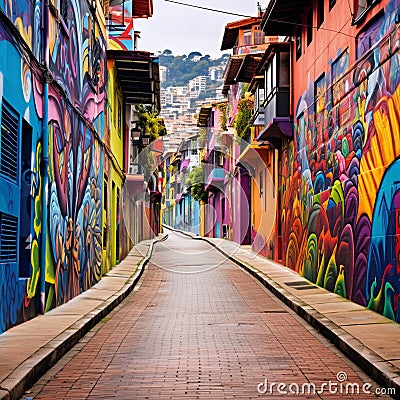 Colorful and immersive mural capturing Bogota's vibrant street art scene Stock Photo