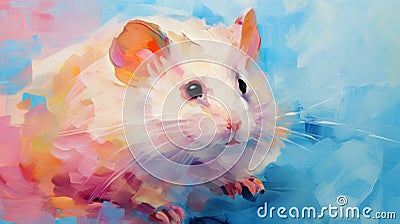 Colorful Impressionism: Expressive Portraits Of A Plush White Rodent Stock Photo