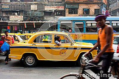 Colorful indian taxi cab stuck in a traffic jam Editorial Stock Photo