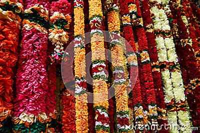 Colorful Flower Garlands Sold in Singapore Stock Photo