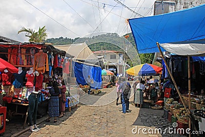 Colorful indian market, Panajachel, Guatemala Editorial Stock Photo