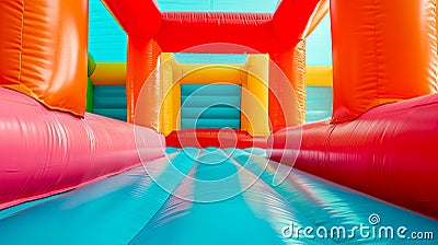 Colorful Inflatable Bounce House Castle for Kids Outdoor Play and Party Fun Stock Photo