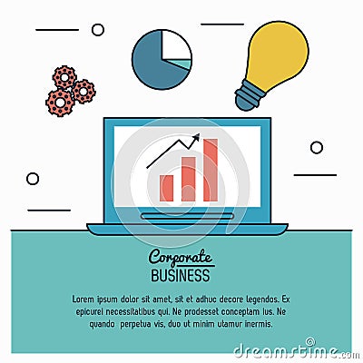 Colorful infographic of corporate business with process idea of economic growing in laptop computer Vector Illustration