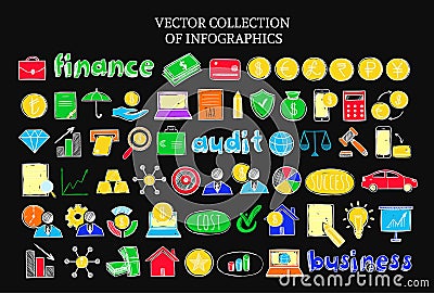 Colorful Infographic Financial Sketch Icons Set Vector Illustration