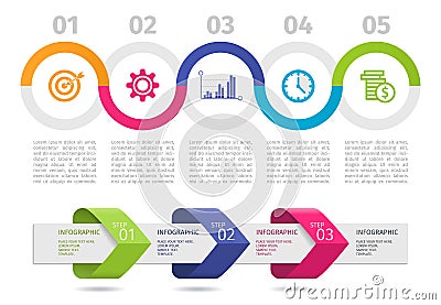 Colorful Infographic process chart and arrows with step up options. Vector. Vector Illustration