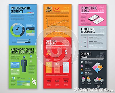Colorful infographics in well arranged templates ready for use Vector Illustration