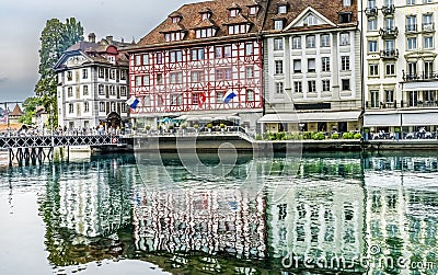 Inner Harbor Buildings Reflection Lucerne Switzerland Editorial Stock Photo