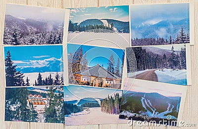 Colorful insta postcards. Winter holidays in the mountains Stock Photo