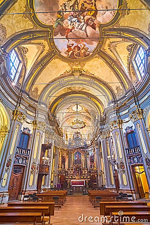 The colorful interior of the Church of St Francesco of Paola, Milan, Italy Editorial Stock Photo