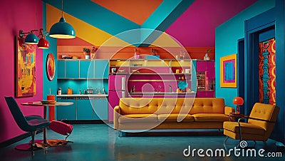 Colorful interior. Retro and vintage concept. Fashion and design idea. Stock Photo