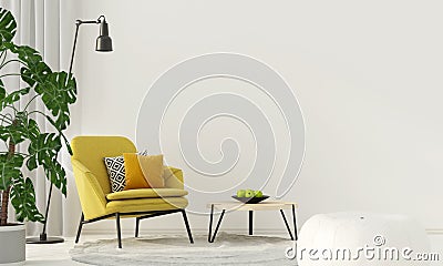 Colorful interior with a yellow armchair Cartoon Illustration