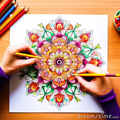 Colorful and intricate mandala illustration for relaxation and stress relief in coloring book Cartoon Illustration