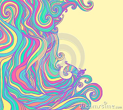 Colorful invitation card with abstract decorative wave. Vector hand drawn wavy pattern frame design for card. Template Vector Illustration