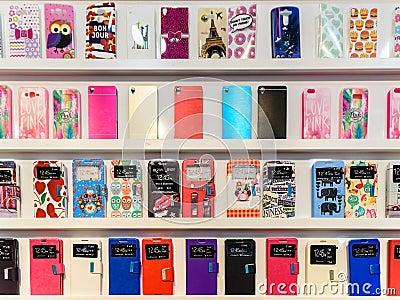 Colorful iPhone And Samsung Phone Cases For Sale In Mobile Phones Stores Editorial Stock Photo