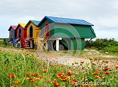 Colorful Island Houses -- Pescadores, Taiwan Stock Photo