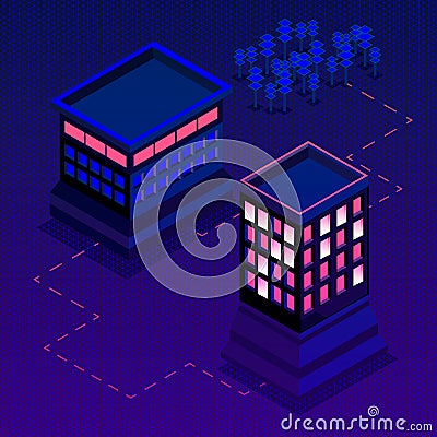 Colorful isometric city, vector background Vector Illustration