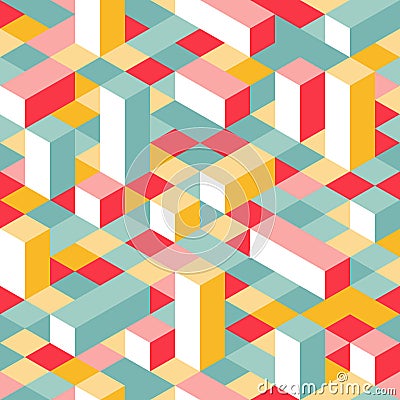 Colorful Isometric Seamless Pattern Vector Illustration