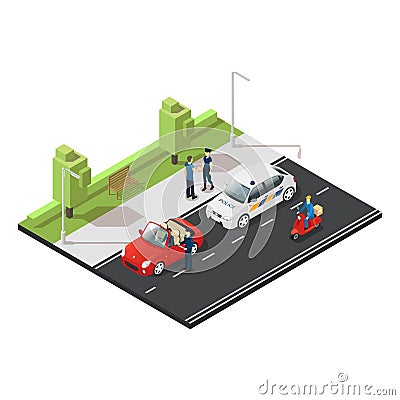 Colorful Isometric Traffic Concept Vector Illustration