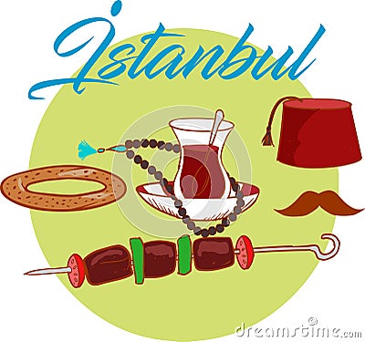 Colorful Istanbul tourist isolated object vector set Vector Illustration