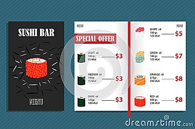 Colorful Japanese Bar Menu Template Vector Illustration