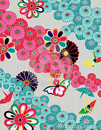 Colorful Japanese Kimono Style Pattern Stock Photo