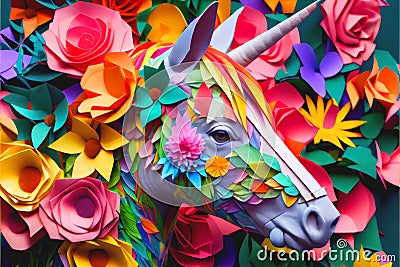 Colorful Japanese paper origami craft made unicorn flowers Stock Photo