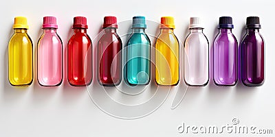 Colorful jars with pills and pills on a white background. Generated by AI Stock Photo