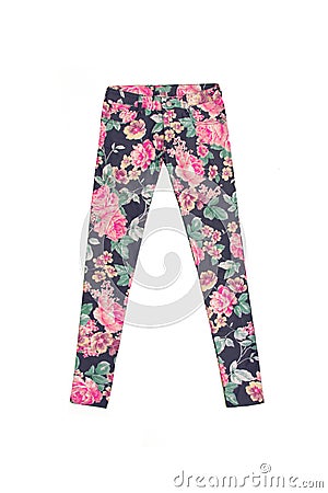 Colorful jeans pants with flower print Stock Photo