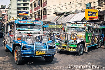 Colorful jeepneys at the bus station of Baguio Philippines Editorial Stock Photo