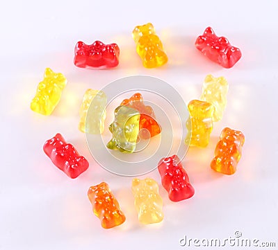 Colorful jelly bears food . gummy bears on a white background. Editorial Stock Photo