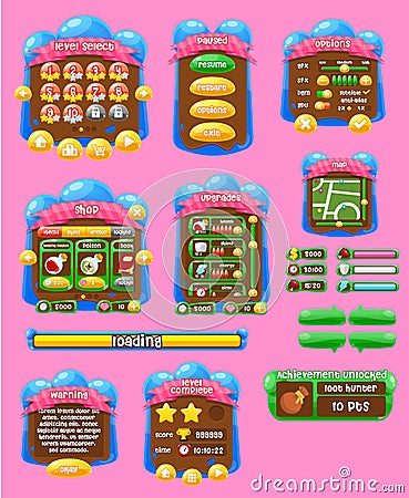 Colorful Jelly Game GUI Set Vector Illustration