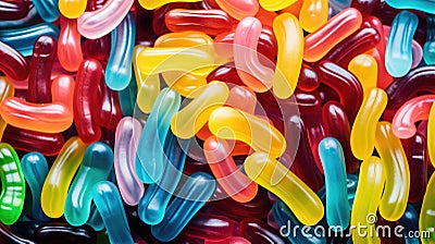 Colorful jelly worms close up background. AI generated Cartoon Illustration