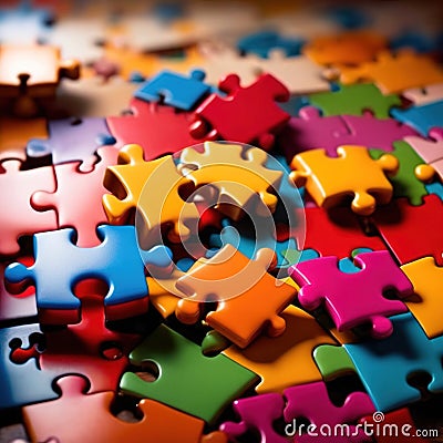 Colorful jigsaw pieces, puzzle strategy for matching business components Stock Photo