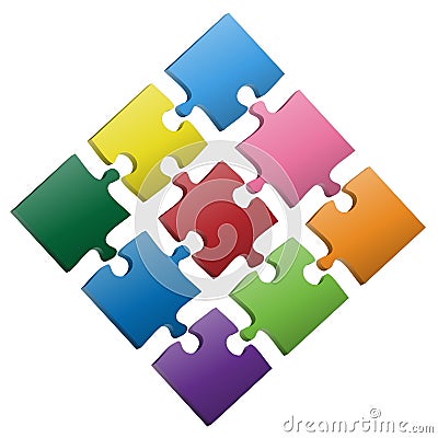 Colorful jigsaw puzzle pieces 3 x 3 template Vector Illustration