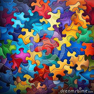 Colorful Joyous Jigsaw Puzzle with Everyday Household Objects Stock Photo