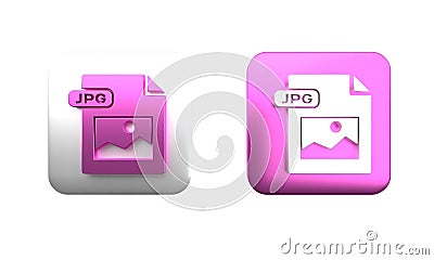 Colorful JPG file document. Download image button icon isolated on white background. JPG file symbol. Square button. 3D Cartoon Illustration