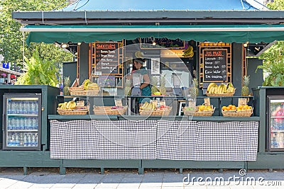 Colorful juice bar in Montreal Canada Editorial Stock Photo