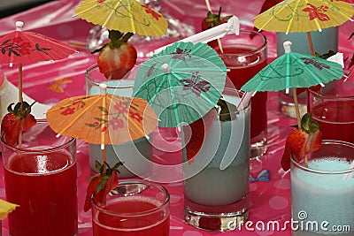 Colorful juice glasses In a party at restaurant Stock Photo