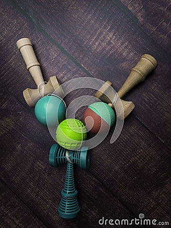 Colorful Kendama japanese toys, competition concept Stock Photo
