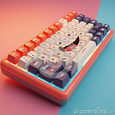 A colorful keyboard with playful keycaps features characters and symbols like smiling Stock Photo