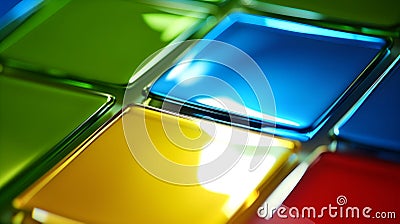 Colorful keyboard square keys closeup abstract background yellow blue green red button Stock Photo