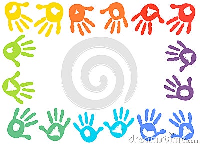 Colorful kids handprint frame vector background Vector Illustration