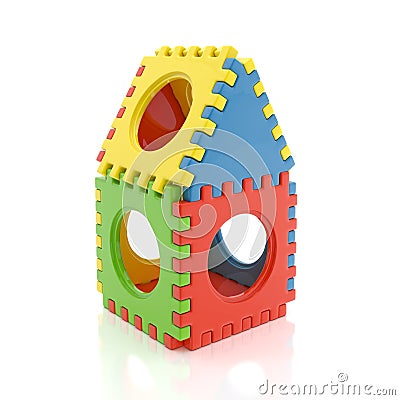 Colorful kids puzzle house with wholes isolated on white background Stock Photo