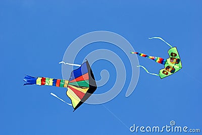 Colorful kites flying Stock Photo