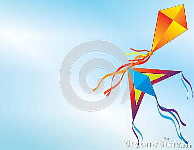 Colorful Kites Flying in the Blue Sky Vector Illustration