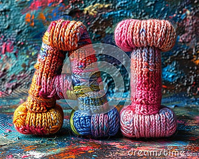 Colorful Knitted Letters: A Charming Closeup on a Tabletop Displ Stock Photo