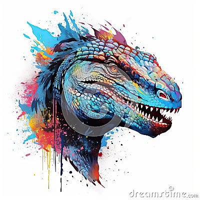 Colorful Komodo Dragon Head in Dark Bronze and Azure Neonpunk Style. Stock Photo